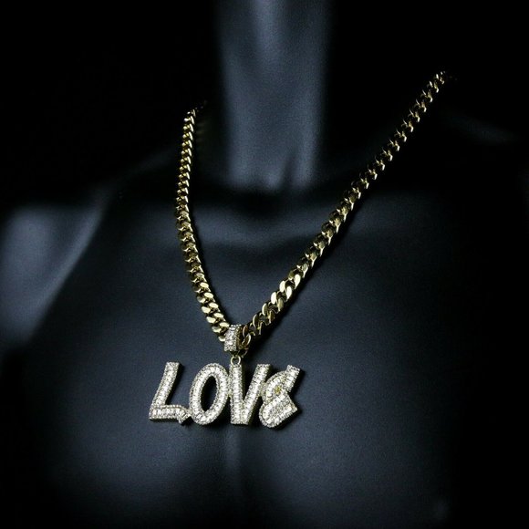 14k Gold Love 24" Cuban Chain + Pendant